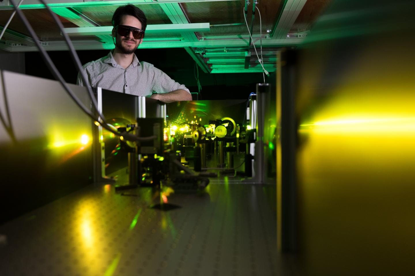 Felix Thouin in Carlos Silva's Georgia Tech Lab with Visible-Range Laser