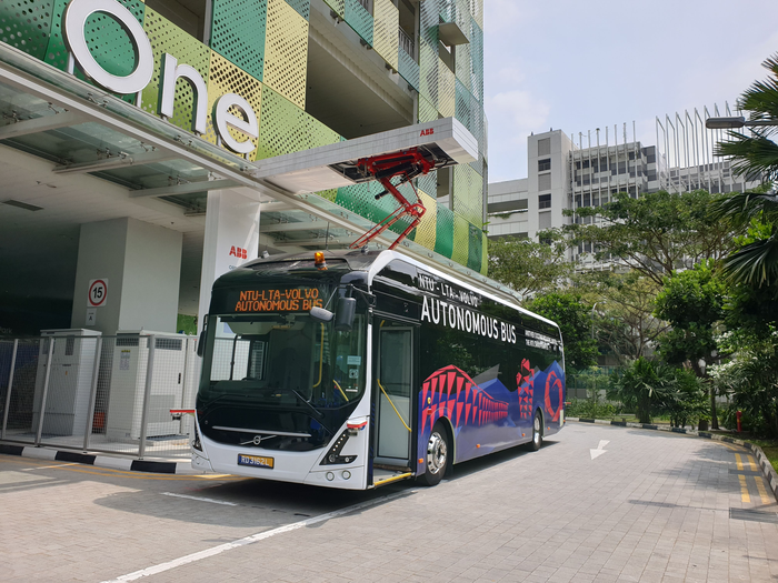 NTU-Volvo autonomous electric bus testing an automated fast charging system on the NTU Smart Campus