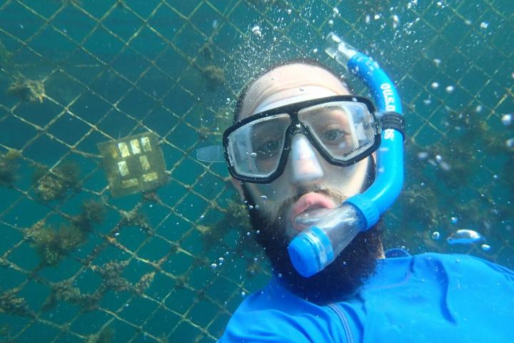 PhD student Sam Peppou Chapman Underwater Testing the Nanomaterials