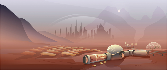 Artistic impression of a self-sustaining Mars settlement