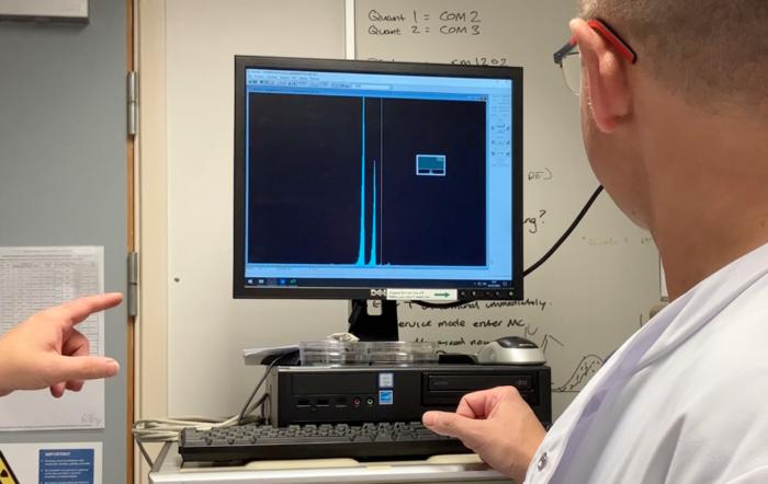 Alpha spectrometry output showing the presence of plutonium