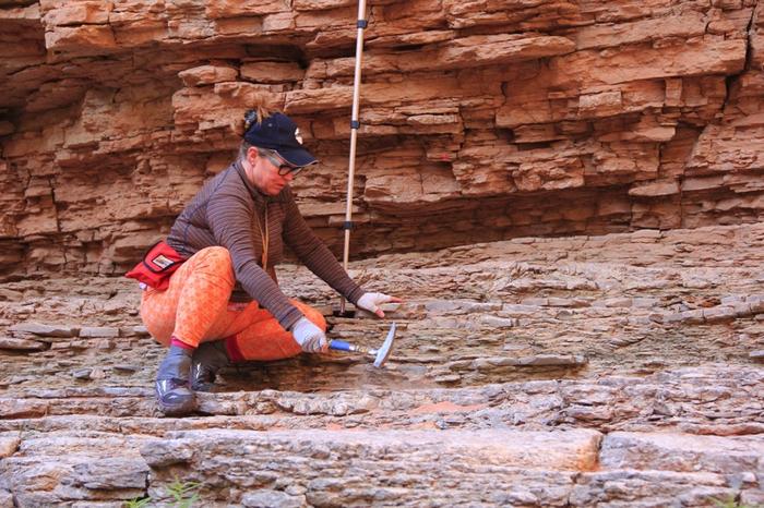 Geologist Carol Dehler at Grand Canyon's Bright Angel Formation