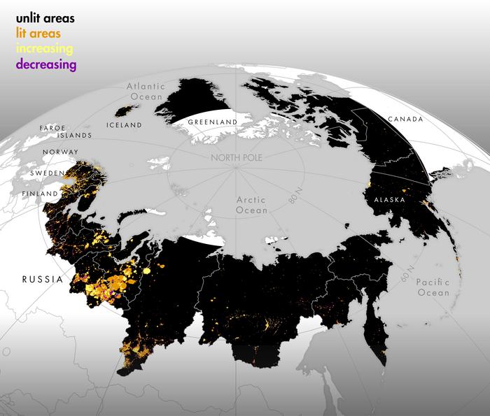 Regions with artificial light at night in the Arctic