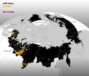 Regions with artificial light at night in the Arctic