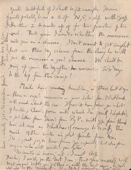 Final page of the final letter from George Mallory to Ruth Mallory, 27 May 1924