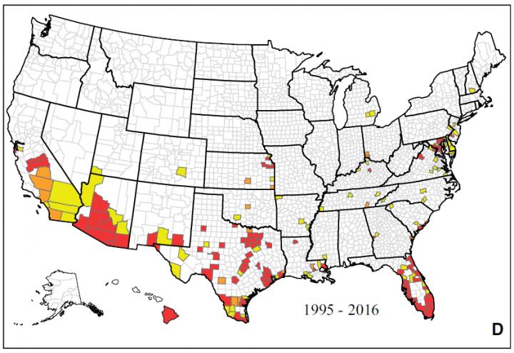 <I>Aedes aegypti</I> Mosquitoes in the US by County