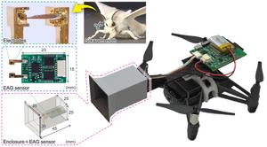 Advanced bio-hybrid drone featuring silkworm moth antenna and integrated sensor enclosure