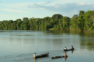 Boats on river in Amazonia