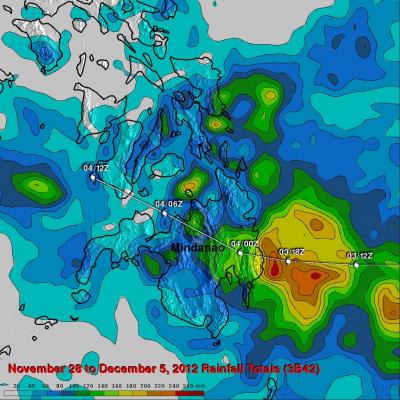 TRMM Satellite Rainfall Totals from Typhoon Bopha