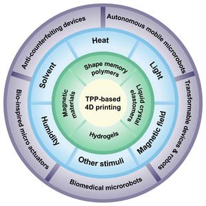 Overview of Two-Photon Polymerization based on 4D printing methodologies, materials, stimuli and their relevant applications