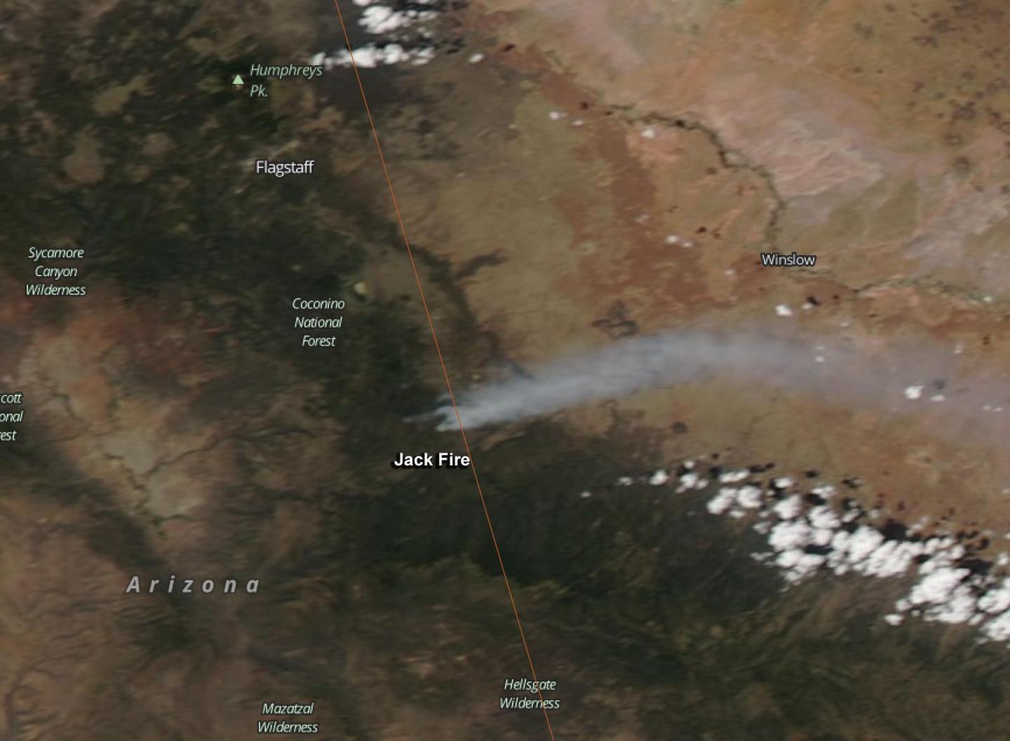 NASA Satellite Sees Smoke Streaming from Arizona's Jack Fire