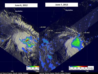 2 Days of NASA TRMM Rainfall Images for Kuena