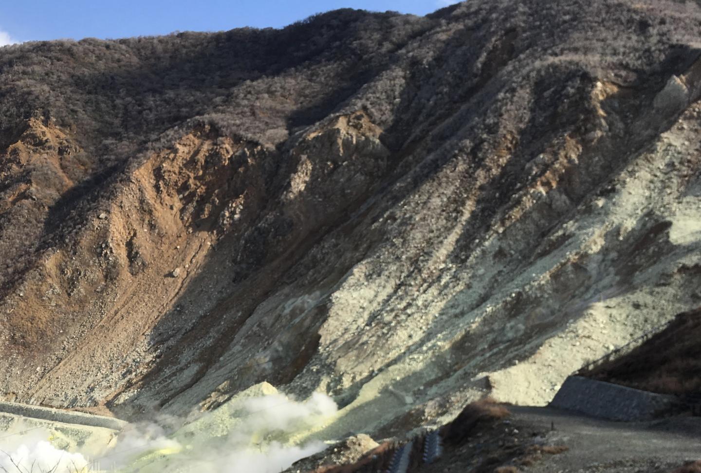 Hot spring sulfur accumulation at Ōwakudani in Hakone