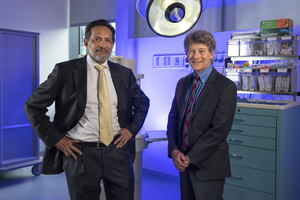 Pioneers of VCU's Stravitz-Sanyal Institute for Liver Disease and Metabolic Health, Arun Sanyal, left, and Todd Stravitz