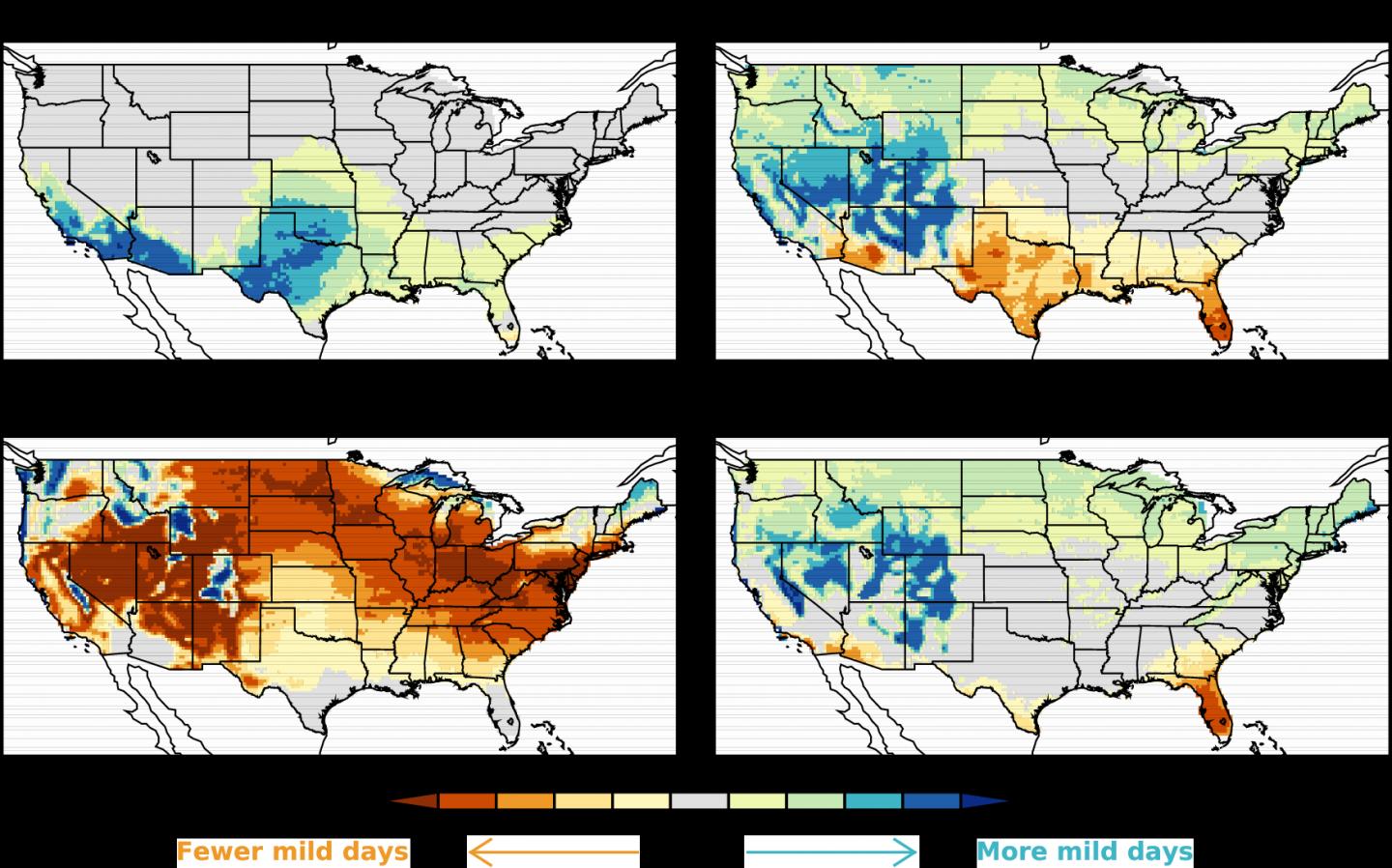 Change in Number of Mild Weather Days for US