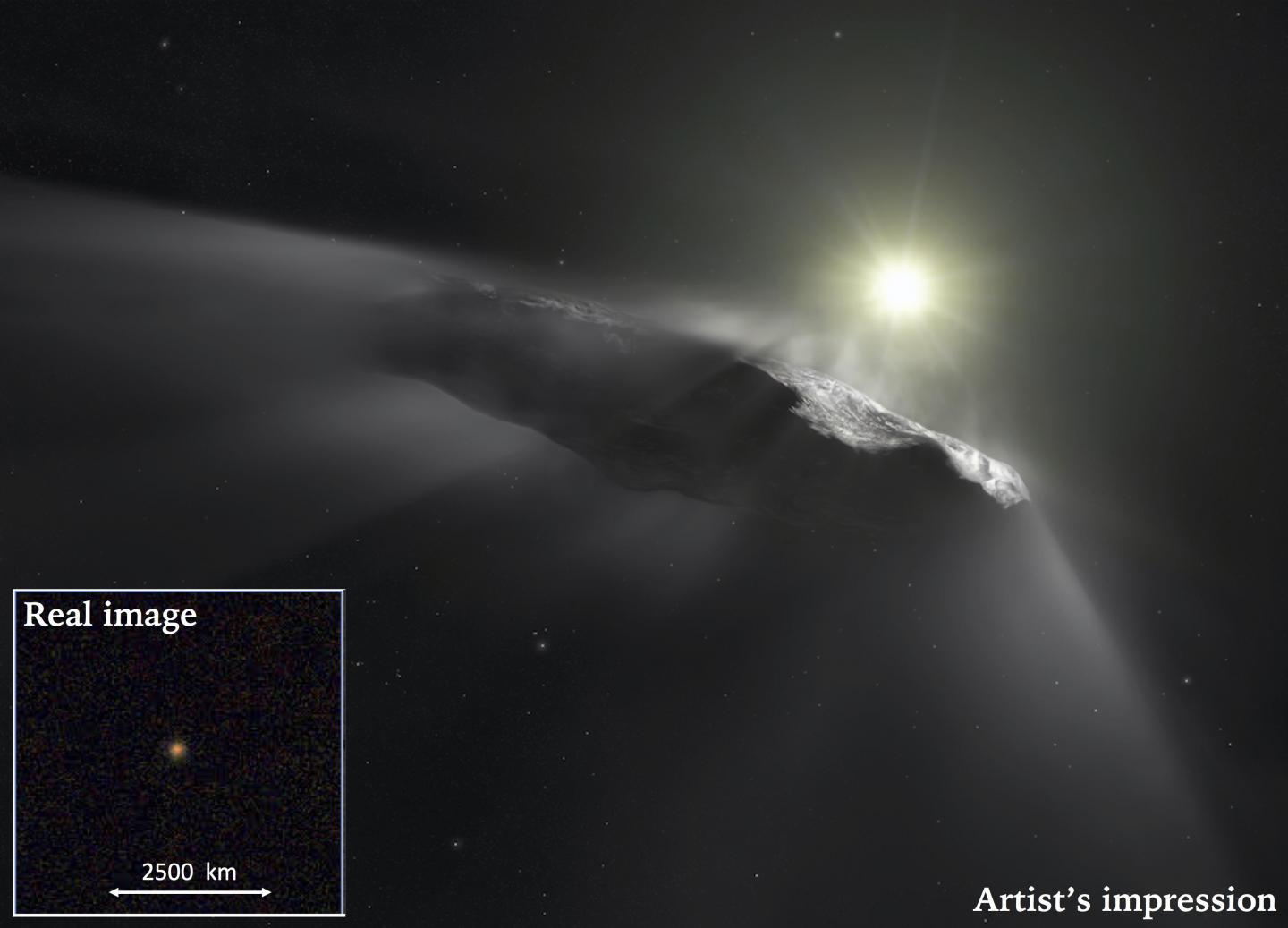 Oumuamua Artist's Impression and Actual Image