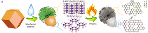 Schematic synthesis process of Janus ZIF-8/B-MOF and Janus NC/BNC.