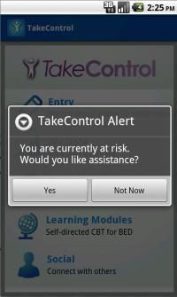 TakeControl App for Binge Eating (Alert Message)