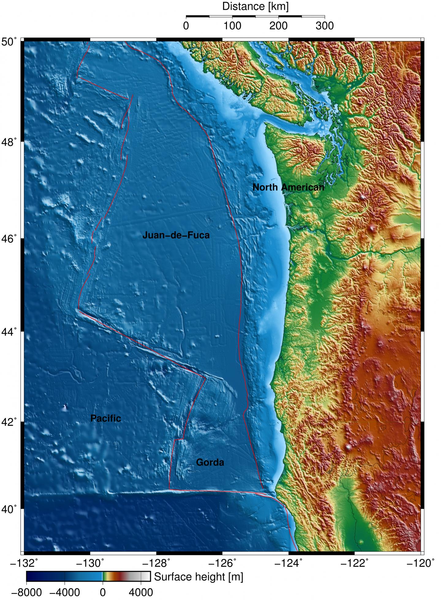 Map of Juan de Fuca Plate