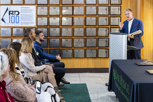 Mike Paulus speaks to attendees at an event