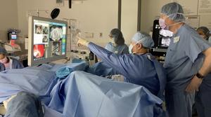 Andre Abreu, MD, a Keck Medicine of USC urologist, performs a procedure using steam to destroy prostate cancer as part of a clinical trial to determine if a water vapor system is a safe and effective treatment for prostate cancer