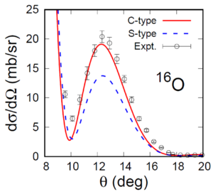 Angular distribution of elastic scattering differential cross sections of an oxygen nucleus by a high energy proton