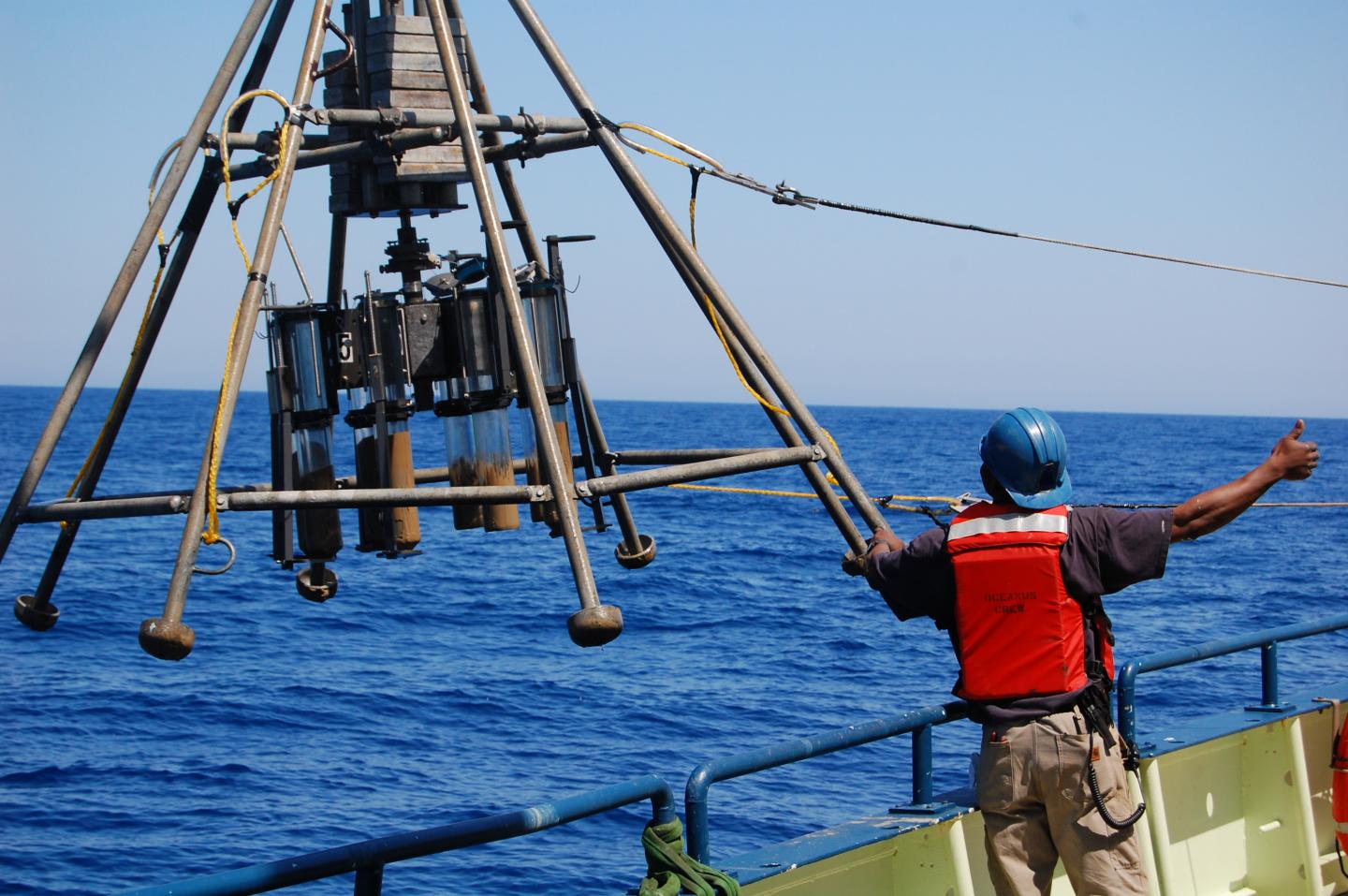 Lowering a Multicorer Device into the Ocean