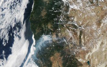 Satelite Photo from August 2014 Showing Large Wildfires Burning in Northern California