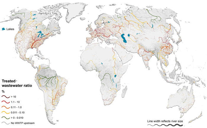 Percentage of treated wastewater in the global river system
