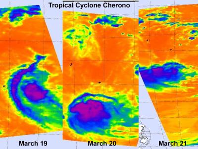NASA AIRS 3 Days of Cyclone Cherono Images