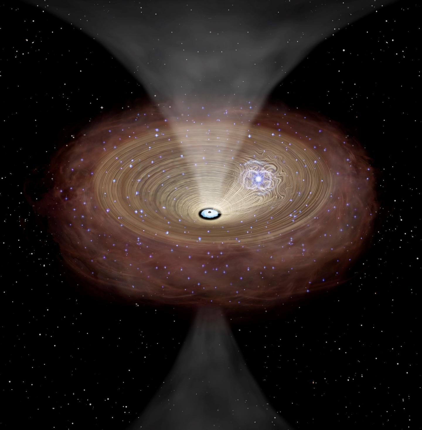 A Conceptual Rendition of Gas Being Driven into a Supermassive Black Hole Following a Supernova Expl