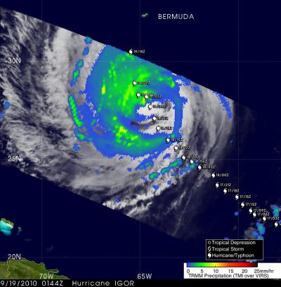 TRMM Satellite Sees Hurricane Igor's Heavy Rainfall