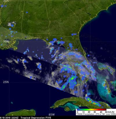 TRMM Satellite Image of Tropical Depression 5's Rainfall
