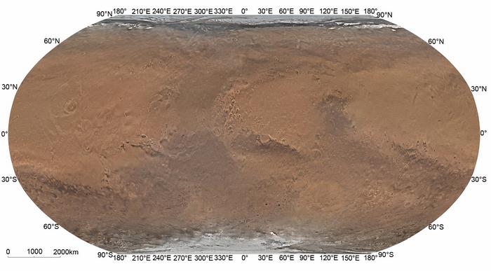 China’s first Mars Global Color Image Map in Robinson projection