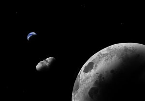 The Earth, asteroid and moon