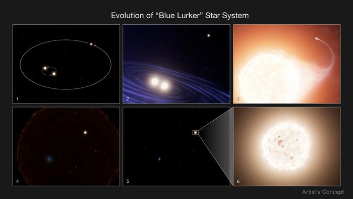 Hubble Artwork of the Evolution of a "Blue Lurker" Star in a Triple System