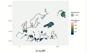 Bison abundance and range over time, based on thousands of simulations.