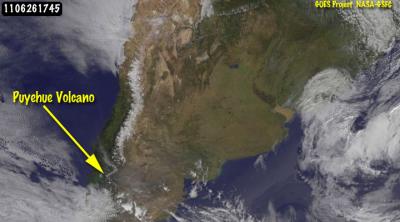 GOES-13 Image from June 26 of Chilean Volcano Eruption