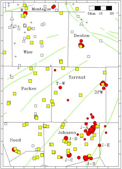 Map of Earthquakes and Injection Wells