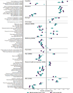 Figure 3. Genetic correlation results of the multivariate GenLang GWAS analysis, with comparisons to those for the largest published GWAS of full-scale IQ in LDhub