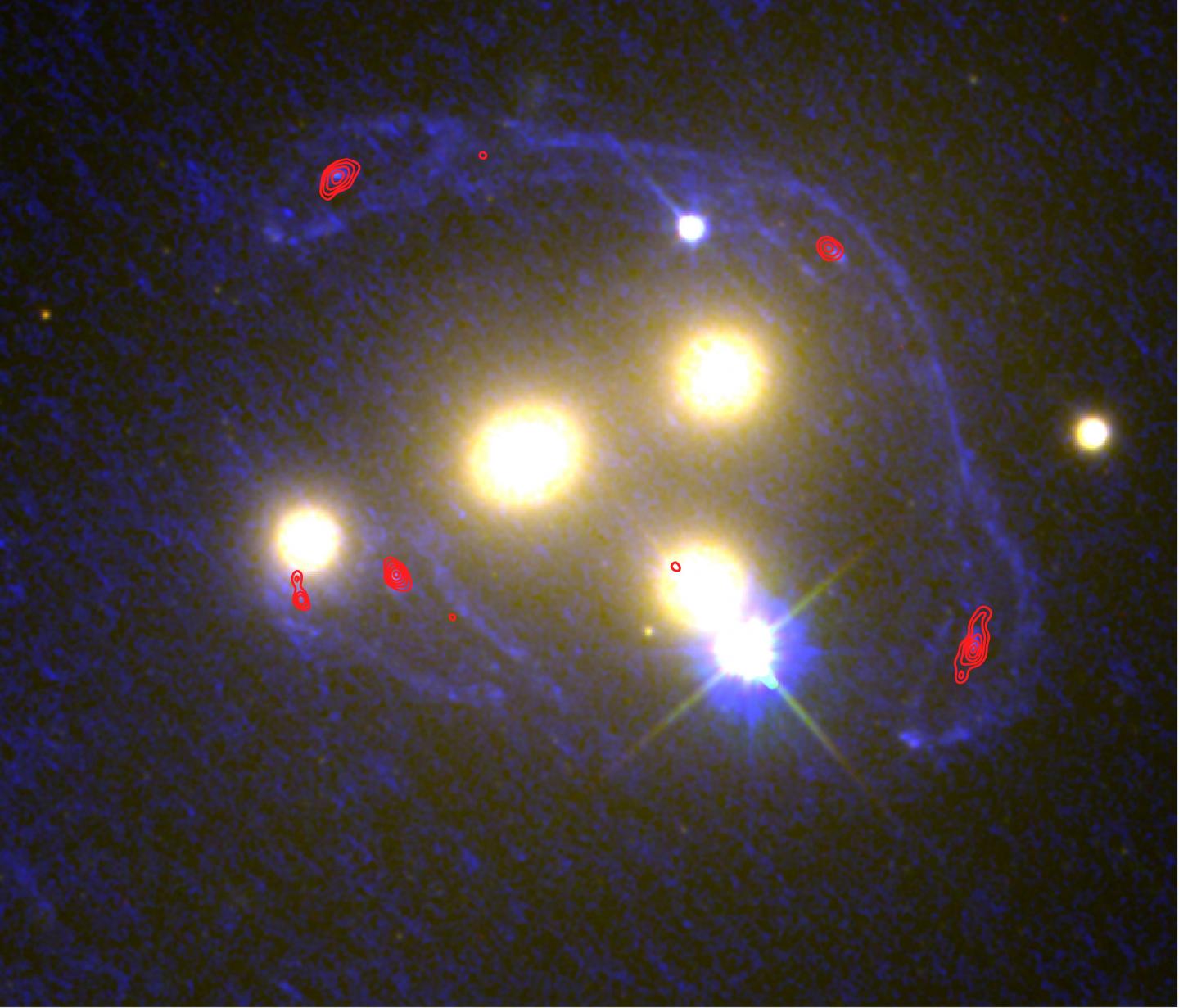 A Composite HST/ALMA Image of the Four Central Galaxies at the Heart of Cluster Abell 3827