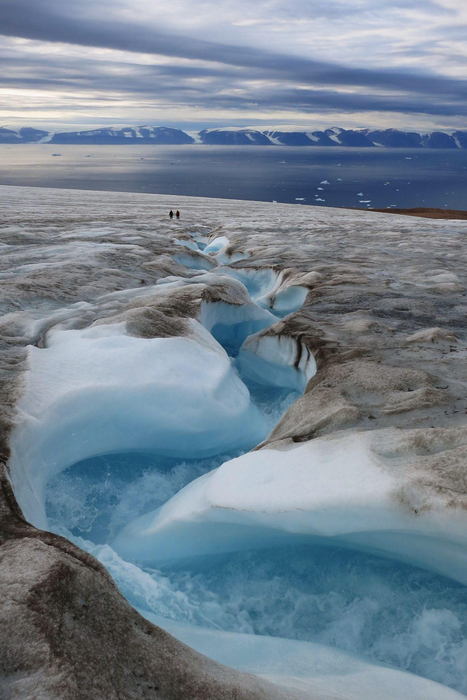 Glacier with blackened surface