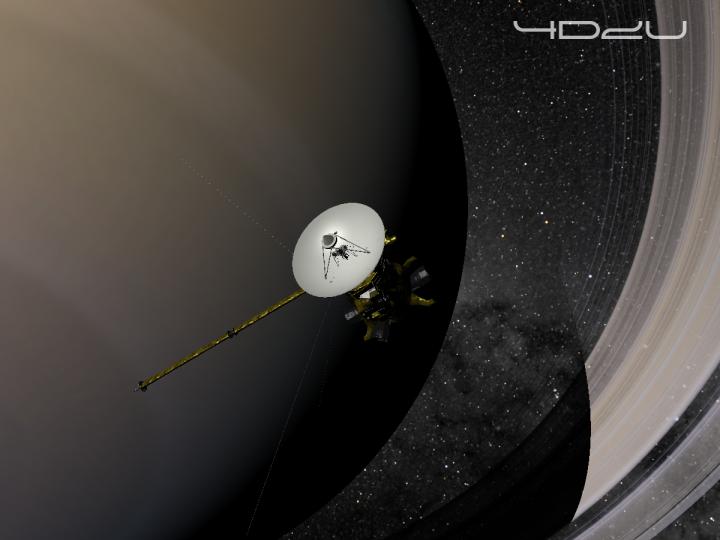 「Mitaka」が描くカッシーニ探査機３次元モデルと土星