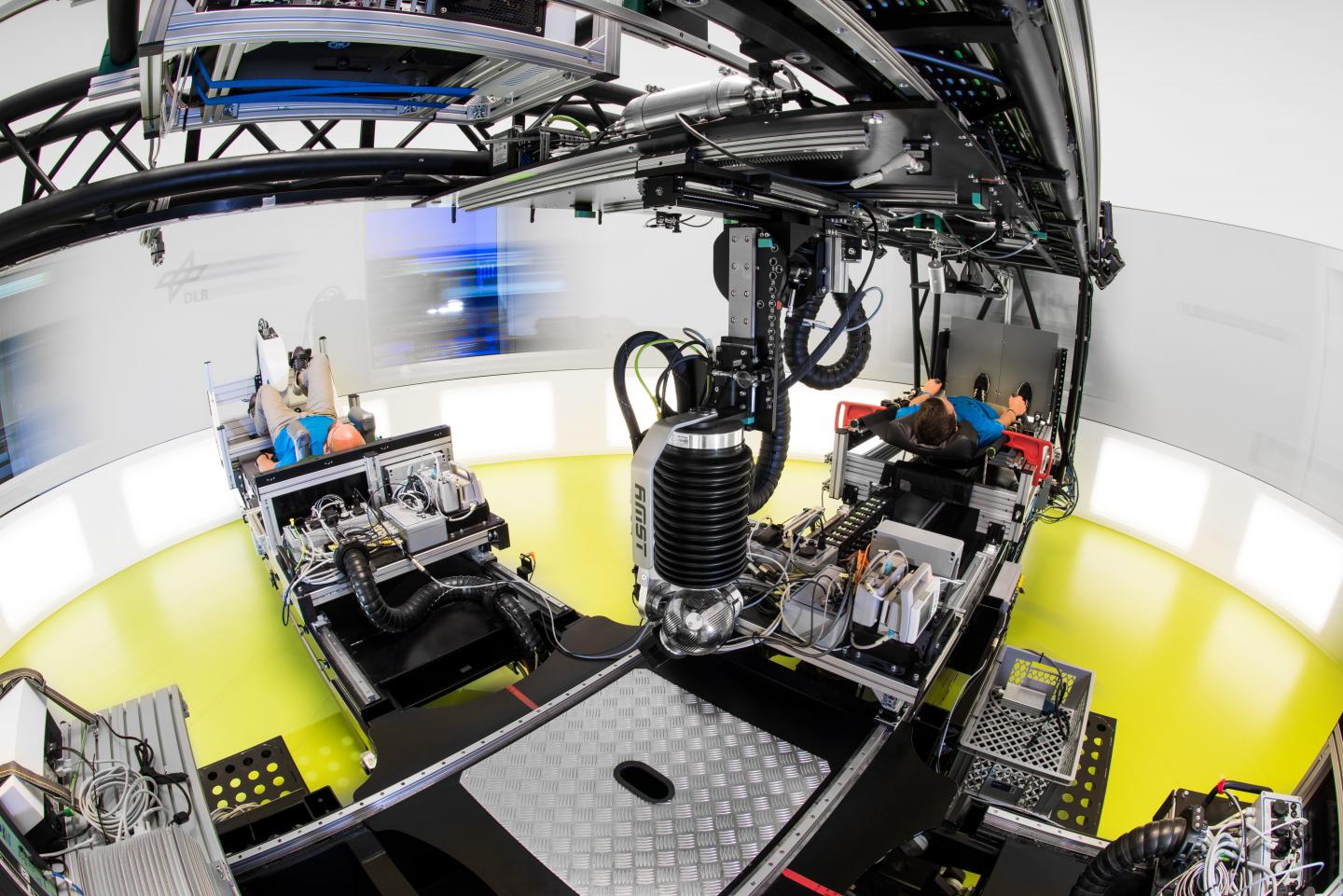 Test participants experiencing artificial weightlessness on a centrifuge