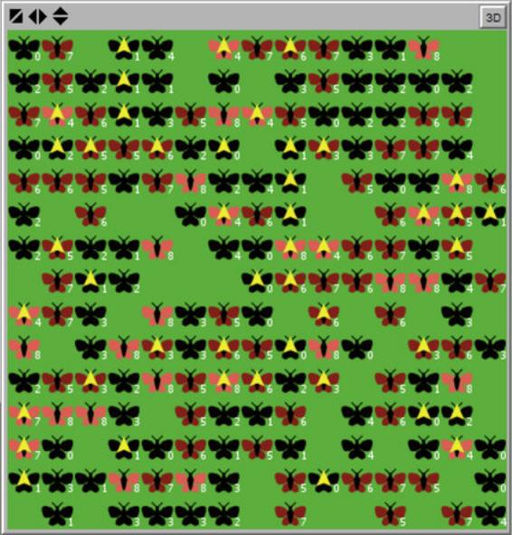 A Two Dimensional Digital World of Prey Animals Signaling with Warning Colors to Predators in the Si