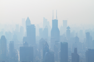 Air pollution in Shanghai, China.