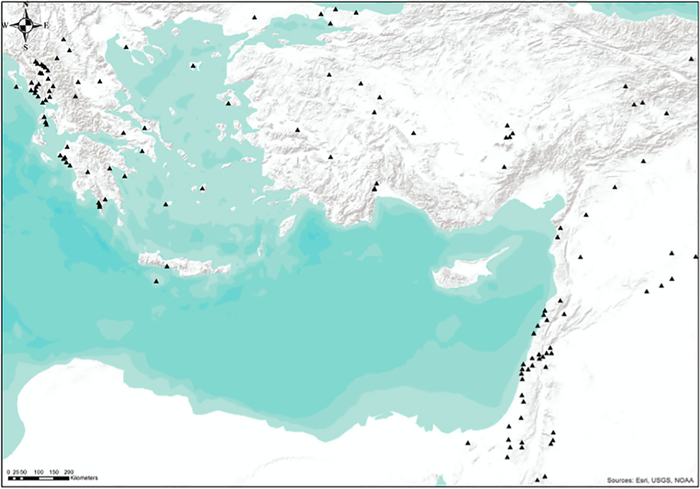 Fig 2. Eastern Mediterranean Pleistocene sites.