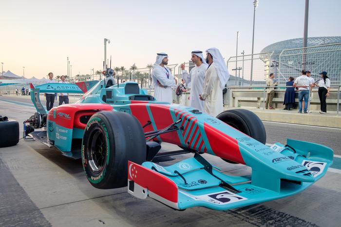 Close-up of the Team Kinetiz AI-driven race car