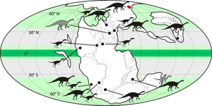 The supercontinent of Pangaea 202 million years ago, shortly before the Triassic-Jurassic Extinction