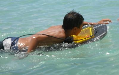 Boy Paddling on Surfboard Reactor